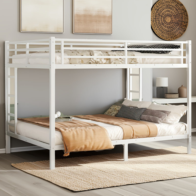 Grand lit superposé en métal pour adultes et adolescents, conception robuste et peu encombrante avec réduction du bruit, sans sommier tapissier, blanc