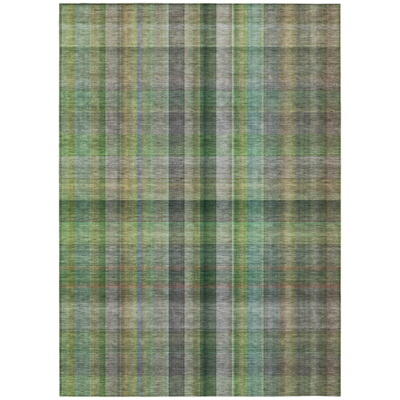 Tapis extérieur lavable antidérapant à carreaux vert 5 pi x 8 pi