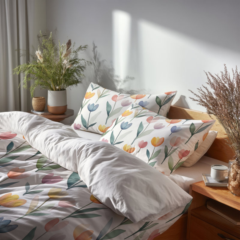 Ensemble de literie pour enfants 3 pièces - Ensemble de housse de couette tulipes printanières, Très grand lit