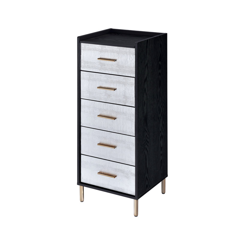 Armoire à bijoux noire et argentée à 4 tiroirs avec plateau relevable