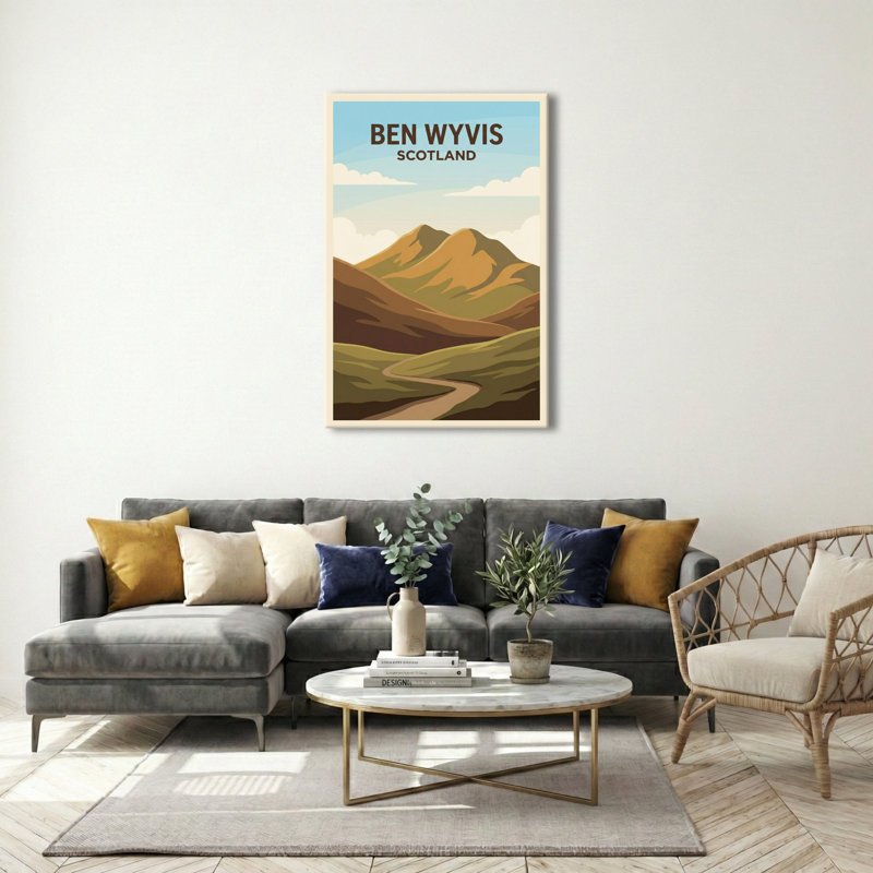 Ben Wyvis, Scotland - Highland Romance Travel Poster: Majestic Peaks and Moorland Trails. Giclee Print on Wrapped Canvas. Wall Art, Home Decor - Natural Landmarks, Scotland 1 Piece Wrapped Canvas Wall Art