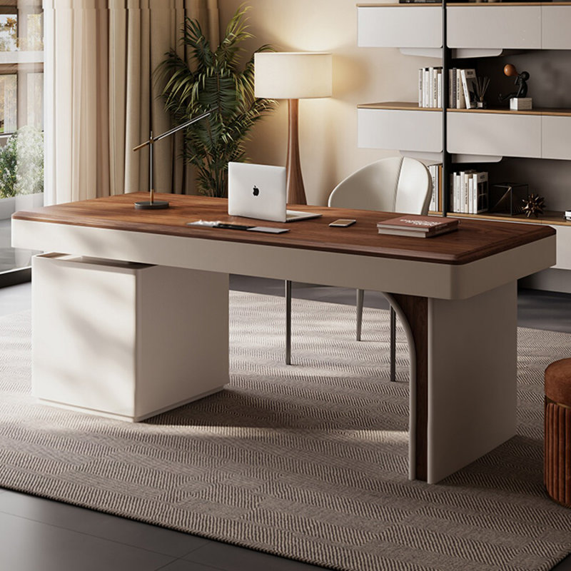 Bureau rectangulaire en bois massif brun noisette, Retour à droite, 29.53" H x 62.99" W x 27.56" D
