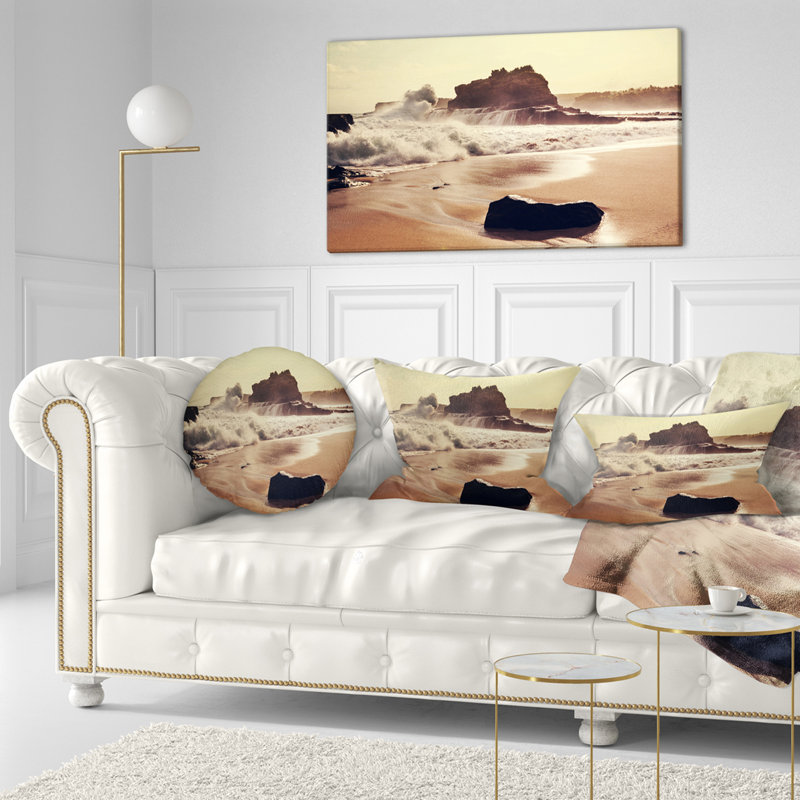 Java Beach with Foaming Waters - Sea & Shore Printed Throw Pillow, Rectangle, 12" x 20"