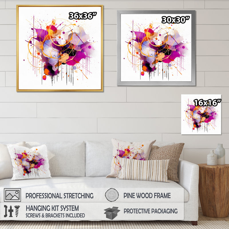 «Mauve et orange», impressions sur toile encadrées, H 24 po x l 24 po x P 1 po, Cadre flottant doré