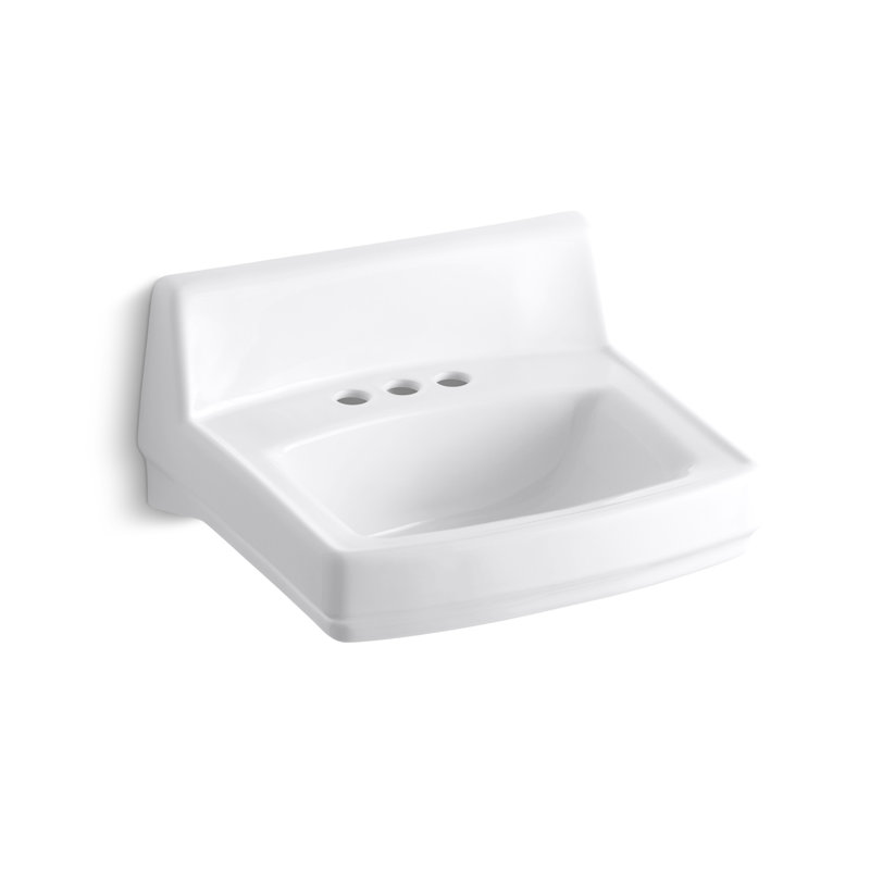 Greenwich Vitreous China Rectangular Wall Mount Bathroom Sink with Overflow, White, 4" Centers, White
