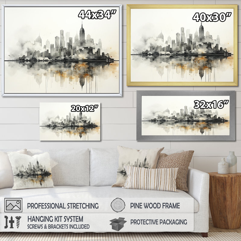 Onyx Outline Sckycraper, impression sur toile, Toile tendue, H 12 po x l 20 po