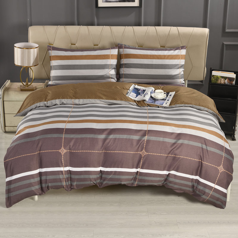 Complete Bedding Set Bliss Brown Stripe Duvet Cover, Matching Fitted Sheet & Pillowcases