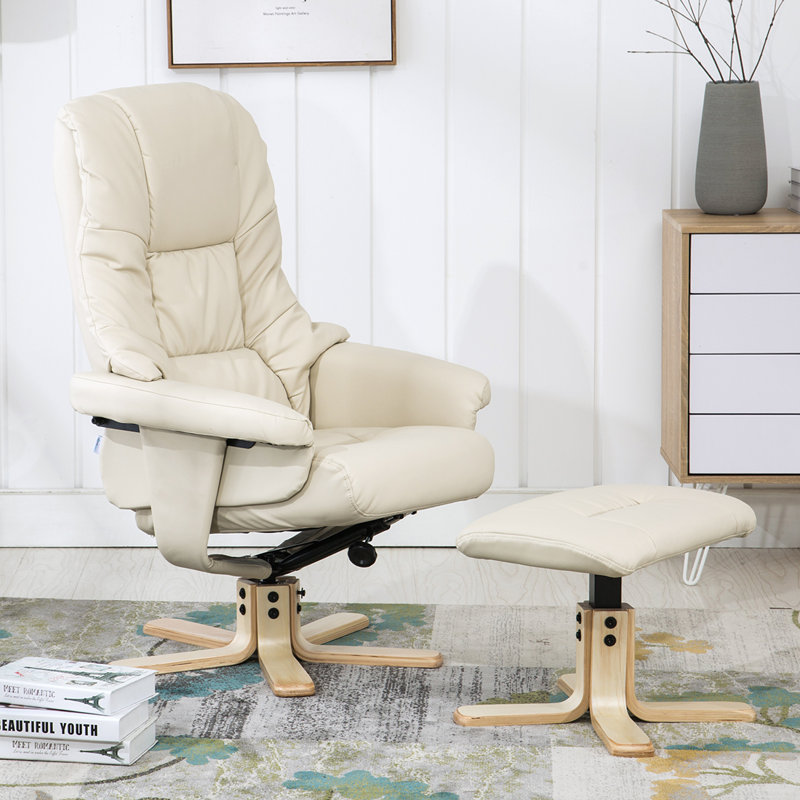 Hintz 77cm Wide Swivel Ergonomic Recliner, Cream