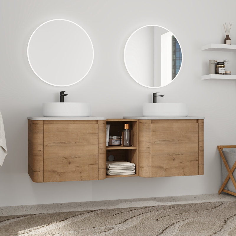 60'' Floating Double Bathroom Vanity with Ceramic Sink