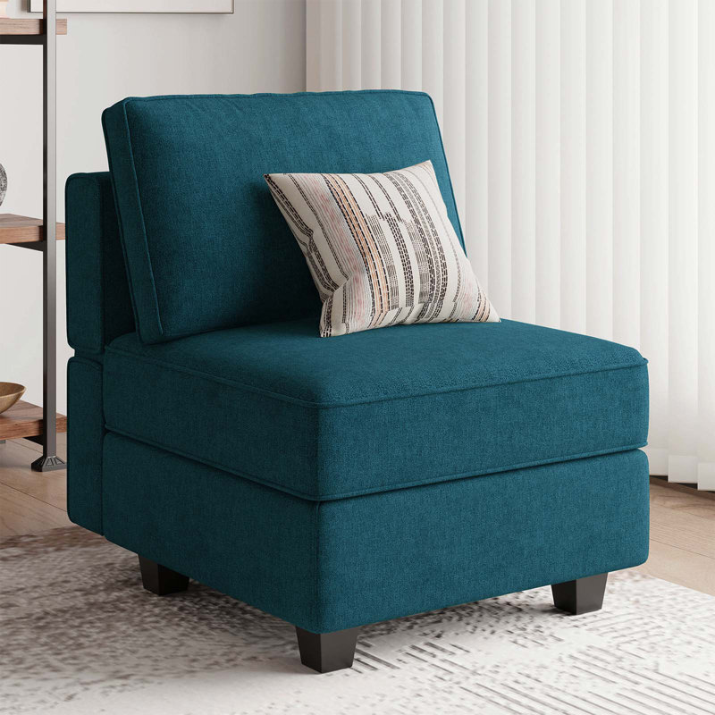 Fauteuil rembourré de 26,4 po de largeur avec dossier rembourré Nakash, Microfibre bleue