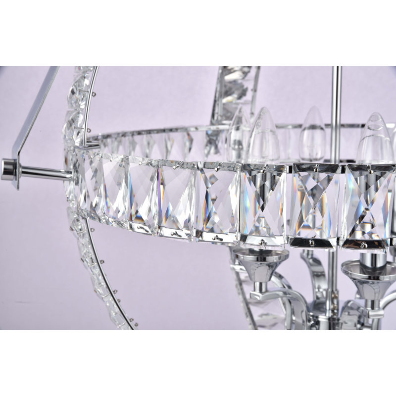 Transitional Chrome Metal 6-light Crystal Embeded Frame Chandelier 