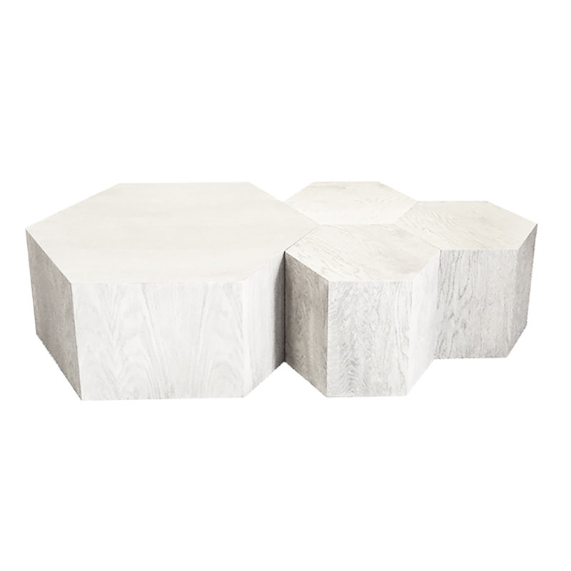 Coffee Table, White Washed, 16" H x 40" L x 34.6" W