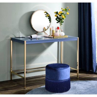 Bureau élégant aux accents bleu marine et or, 35,5 cm (l) x 101,5 cm (l) x 71 cm (hauteur) d'espace pour les jambes, table d'écriture au design moderne, or, espace