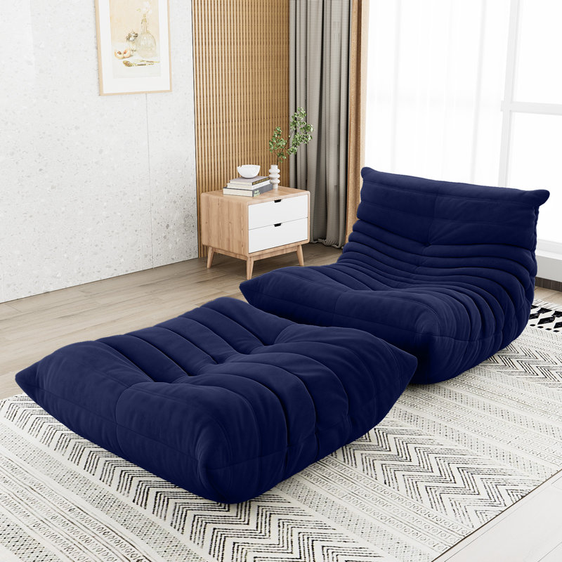 Suede Armless Bean Bag Set, Blue Microfiber/Microsuede