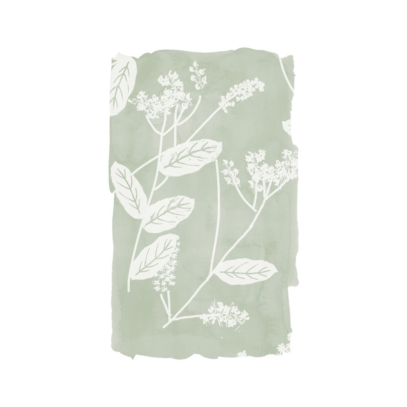 Soft Botanicals on Green - Painting Print, 76cm H x 51cm W, Black Floater Framed