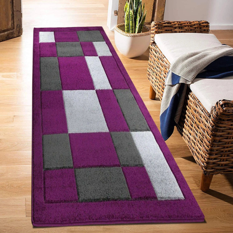 Havana Geometric Purple Grey Large Rugs – Modern Living Room Carpet, Bedroom & Hallway Runner | Soft, Non-Shedding, Stain Resistant Floor Mat