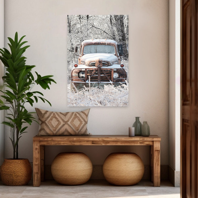 «Icy Rustic Truck Rustic Abstract Contemporary Winter Landscape Art», H 48 po x l 32 po