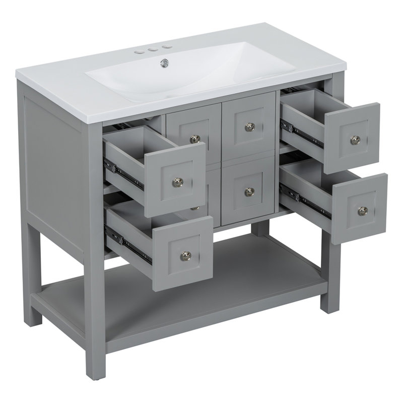 Meuble-lavabo 36 po avec lavabo encastré, Gris