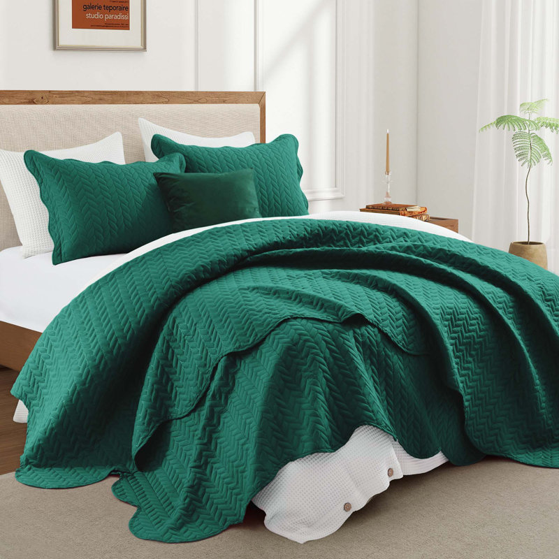 Embossed Microfiber Quilt Coverlet Set, Twin ( 66 Inc x 86 Inc ), Emerald