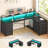 L Shaped Computer Desk, 64.5'' Reversible Gaming Desk With Led Light-1964563373