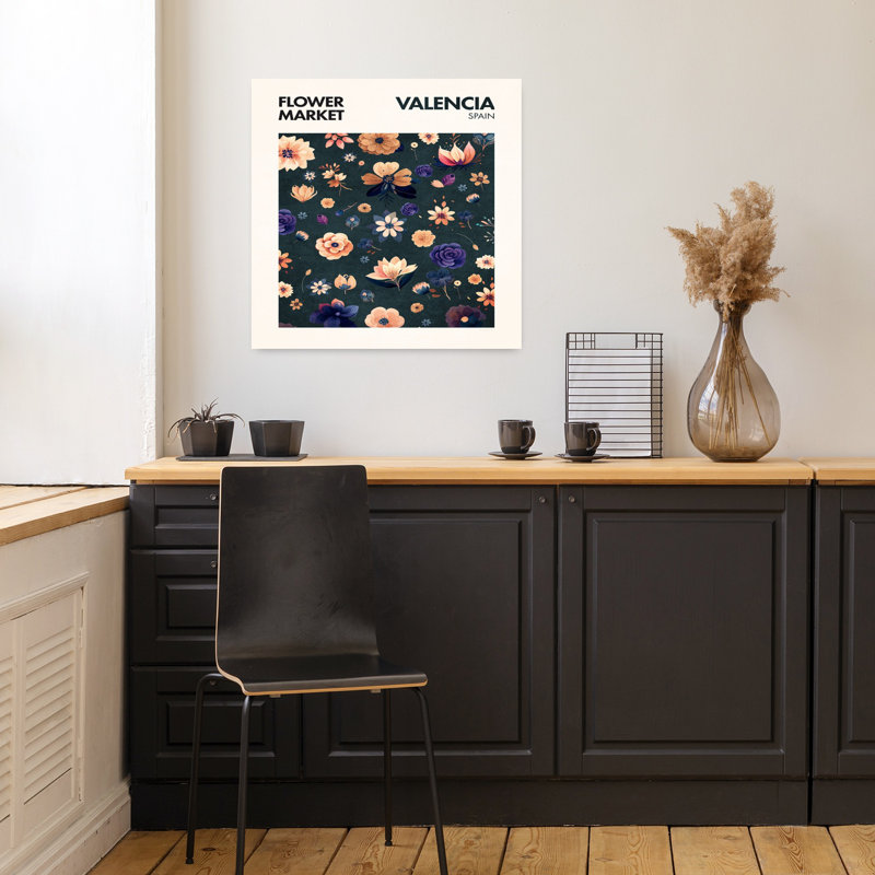 Contemporary Art Abstract Colourful Retro Flower Nature Art, 18" H x 18" W