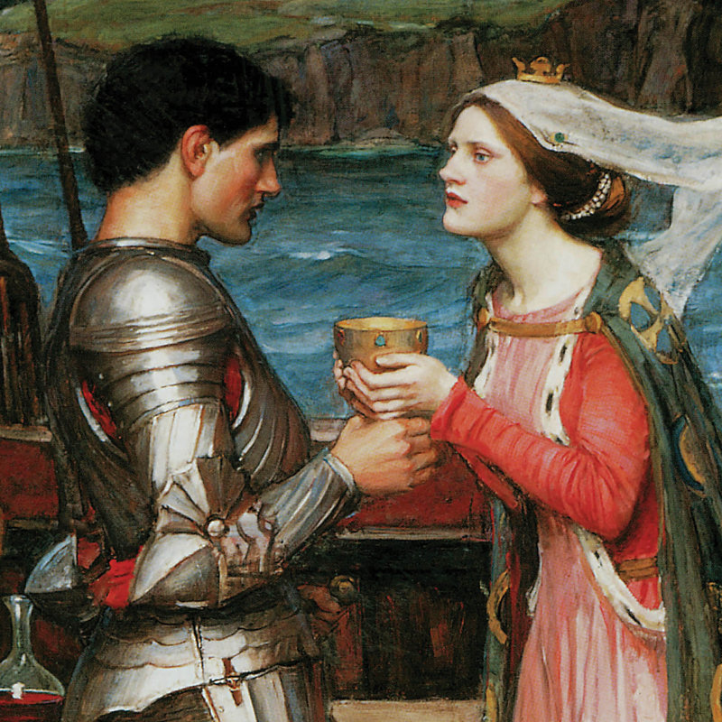Tristan et Isolde partage la potion, 1916 par John William Waterhouse, reproduction d'art encadrée