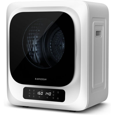 Sèche-linge portable BANGSON 1,8 pi³ pour le linge, sécheuse compacte à évacuation 120 V avec panneau de commande DEL, trousse de fixation murale, tuyau d'évacuation, tambour en acier inoxydable pour appartement, dortoir, VR, blanc