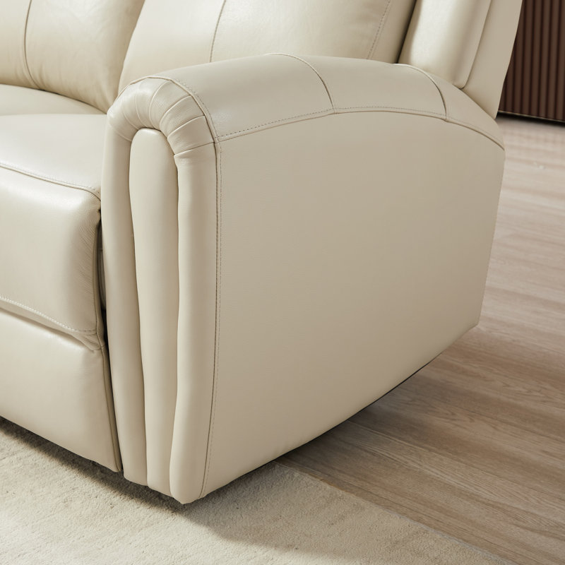 Ensemble de salon en cuir fleur 2 pièces inclinable électrique avec ports USB et porte-gobelets - Comprend une causeuse + un canapé, un dossier haut ergonomique, un beige