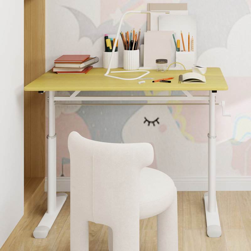 Hauteur - Bureau réglable pour et adultes, ajustement manuel, pieds de table blancs, matériau en fer et en bois, bon bureau à domicile avec support à double colonne, petits espaces d'étude