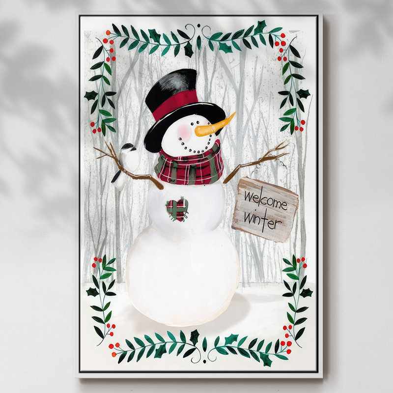 Folk Snowman Forest I, H 25 po x l 17 po x P 1,5 po, Cadre flottant blanc