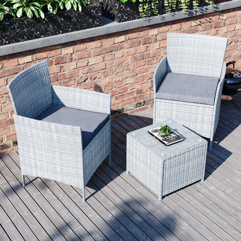 Ferrie Rattan 2 - Person Seating Group with Cushions, Grey