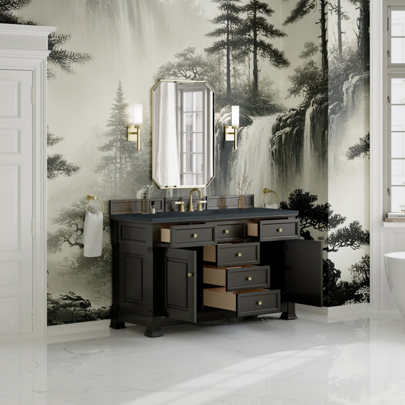 Brookfield Single Vanity, Widespread, Charcoal Soapstone, Black Onyx