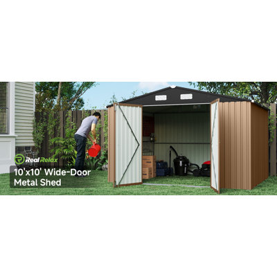 TC-GJW1010-HZ 10*10FT Gable Hinged Tool Hut, Black Roof + Brown Tiles. Product Dimensions: 300*300*204cm. 2-2 boxes.
