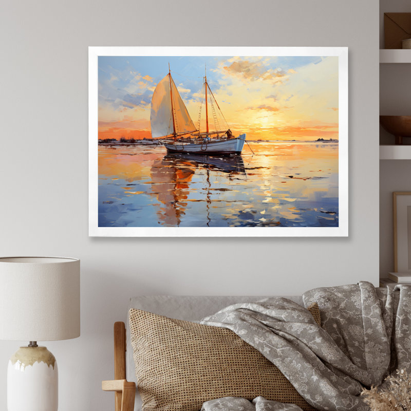 Boat Seascape Impression IV - Transportation Canvas Art Print, H 12 po x l 20 po x P 1 po, Cadre simple blanc