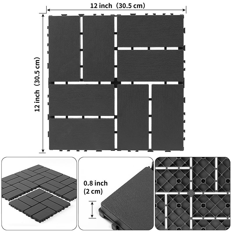 Carreaux de terrasse en plastique emboîtables, Gris