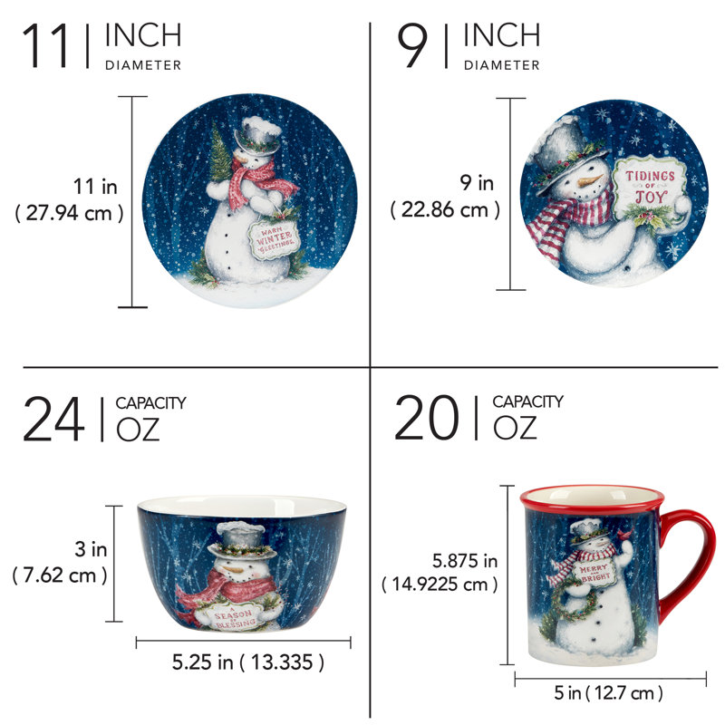 Service de vaisselle 16 pièces Snowman Greetings