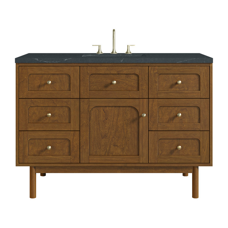 Laurent 48" Single Bathroom Vanity Set, Charcoal Soapstone, 8" Widespread, Honey Brown
