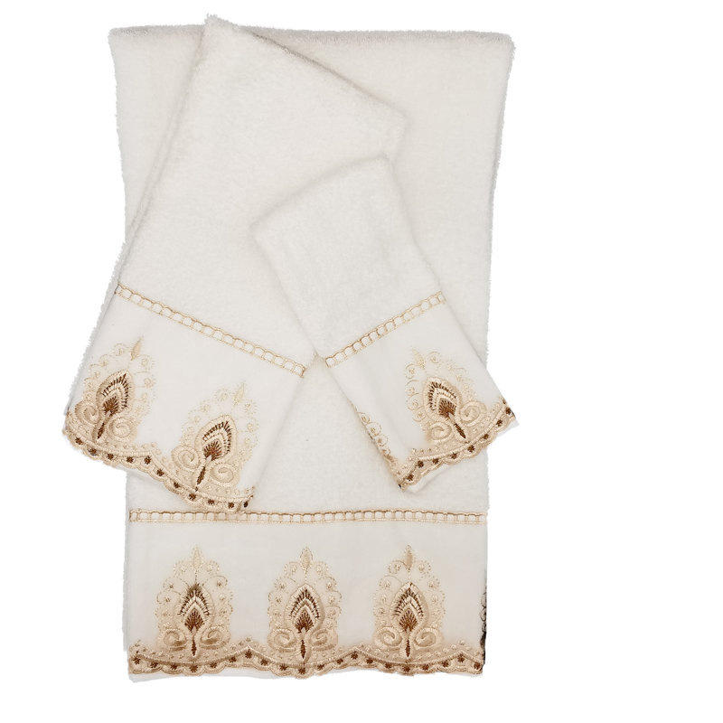 Ensemble de serviettes de bain en dentelle 100% coton de qualité supérieure Carli Home Decor, Blanc