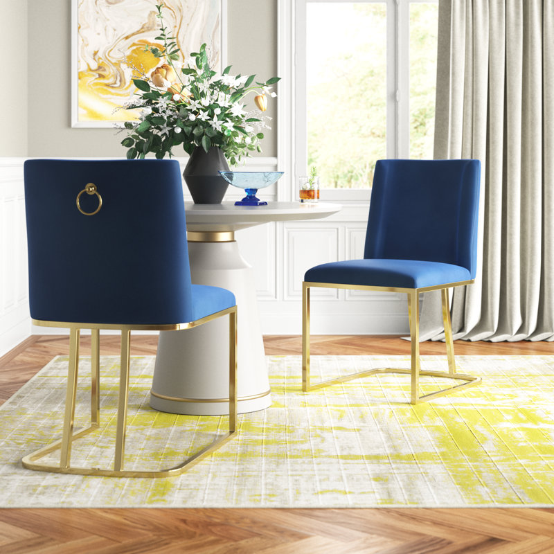 Stansted 19'' H Velvet Upholstered Side Chair, Gold, Navy Blue