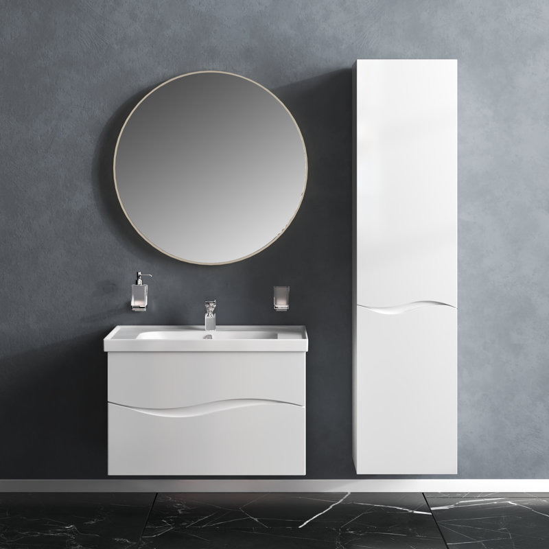 Kinsee 25.6'' Single Bathroom Vanity with Ceramic Top with Mirror