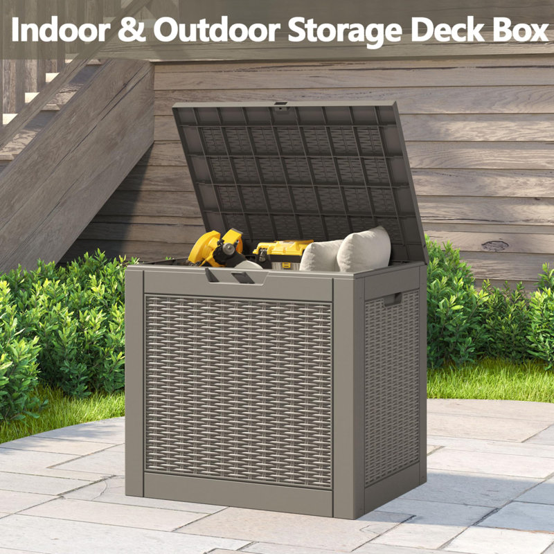 Gray Lockable 31 Gallon Resin Wicker Deck Box
