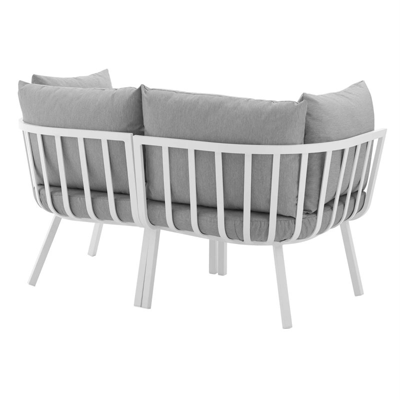 Ensemble de canapé modulaire d'extérieur en aluminium 2 pièces Riverside par Modway, Blanc gris