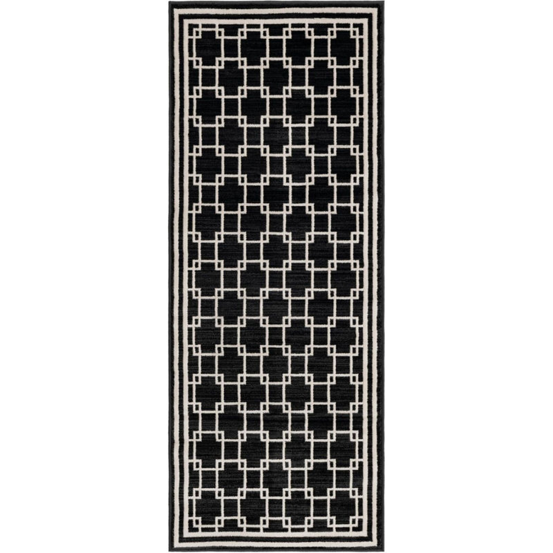 Tapis de couloir contemporain Ogorman de couleur noire, Tapis de couloir 2 pi x 5 pi 1 po