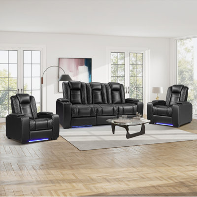 Fauteuil inclinable électrique 3 pièces à double moteur en similicuir avec porte-gobelet réglable