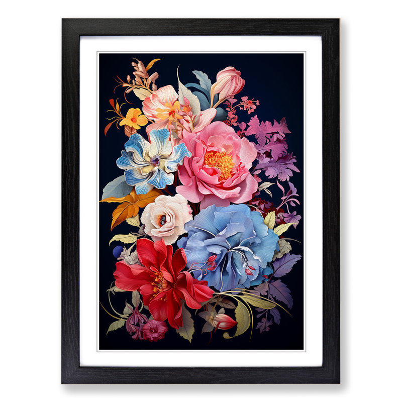 Floral Art Deco - Framed Print, Black, 46cm H x 34cm W x 2cm D