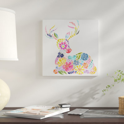 « floral silhouette cerf », peinture sur toile tendue