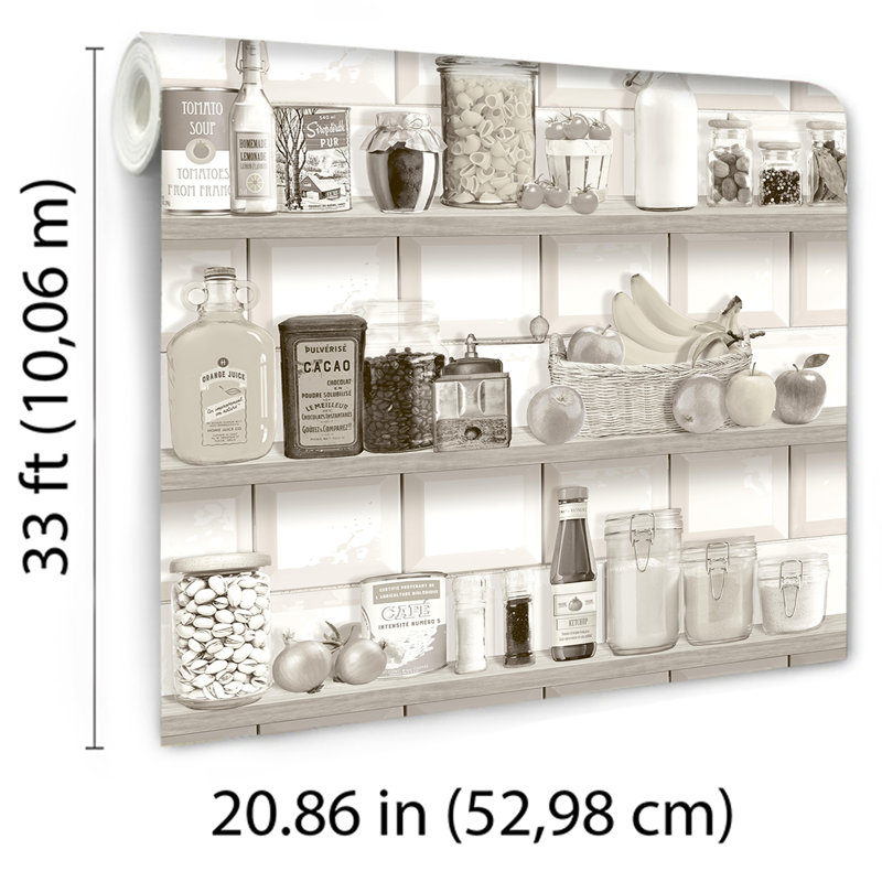 Kitchen Shelf Stories Wallpaper, Tan