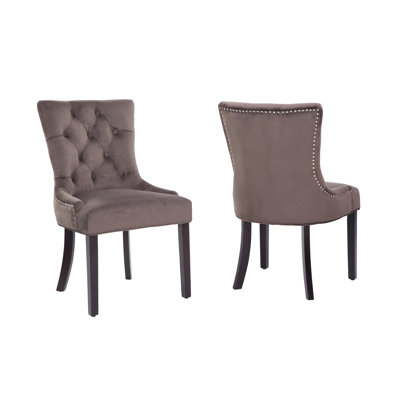 Maliki Diamond Button Tufted Dining Chair with Nail Trim, Velvet Look