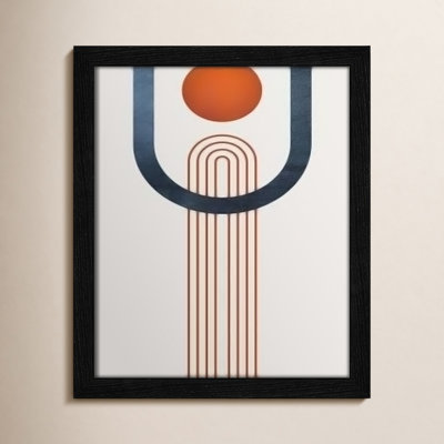 Minimalist Mid Century Orange Navy III By Urban Epiphany - Framed Art Full Bleed