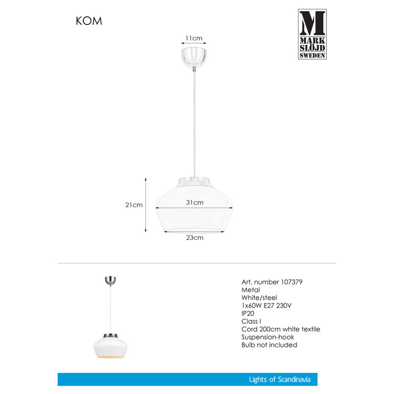 Dowling 1 - Light Dome Pendant, White / Steel